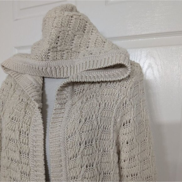 Sleeping on Snow Oarsin Hooded Cardigan Womens Size Small Cream Open Knit - Picture 2 of 12